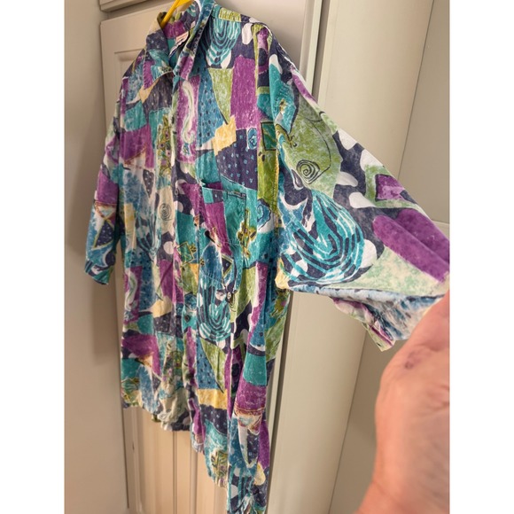 Vintage Gotcha Shirt Abstract Print Purple Teal Mens XL Short Sleeve - Picture 6 of 9